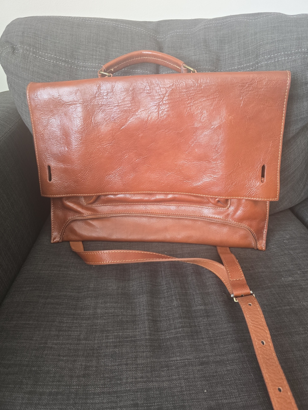 Brand New Italian Leather Laptop Bag in Cognac Brown